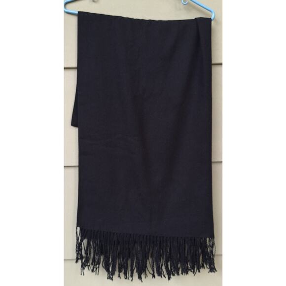 Cashmere Black Wrap Blanket Scarf Shawl with Fringe 27" x 71" - Picture 1 of 5